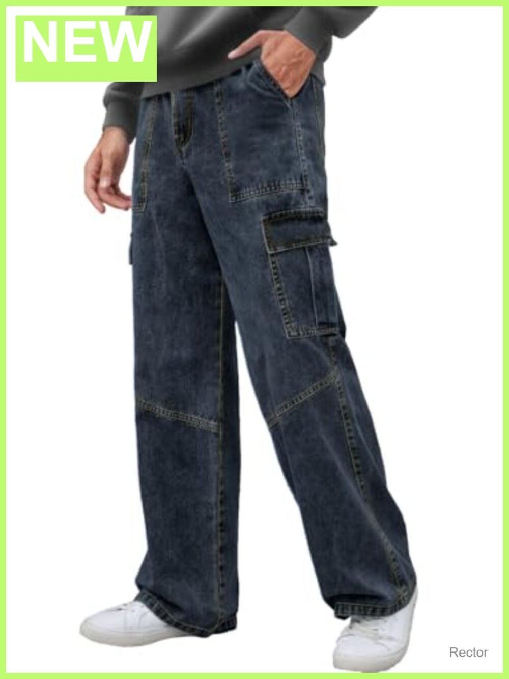 Baggy Cargo Jeans Elastic Waist Non-Stretch Denim Wide Leg Pants